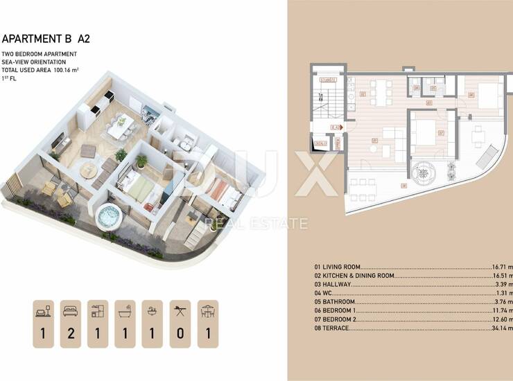 Opatija, centar, dvosobni stan, 100 m², terasa 34 m² — fotografija 3