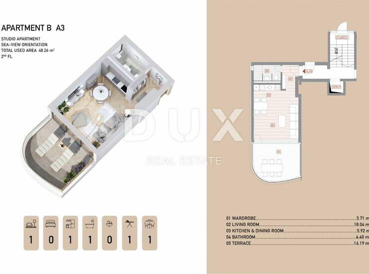 Opatija, centar, garsonijera, 48 m², terasa 16 m² — fotografija 5