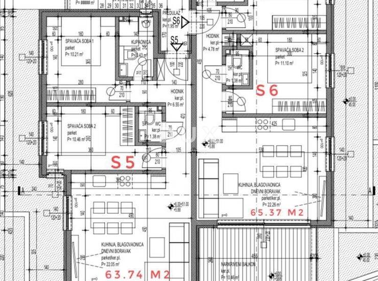 Trogir, Čiovo, 3-sobni stan na 2. katu s balkonom, 66,39 m² — fotografija 6
