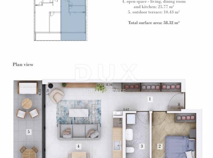 Istra, Rovinj, dvosobni stan, 58,32 m2, prizemlje, vrt — fotografija 3