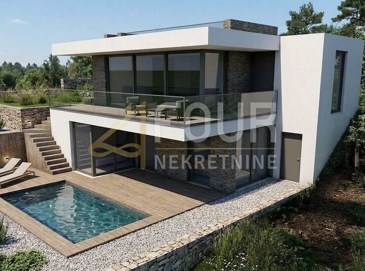 Lovran - Tuliševica, građevinsko zemljište s projektom moderne vile i pogled
