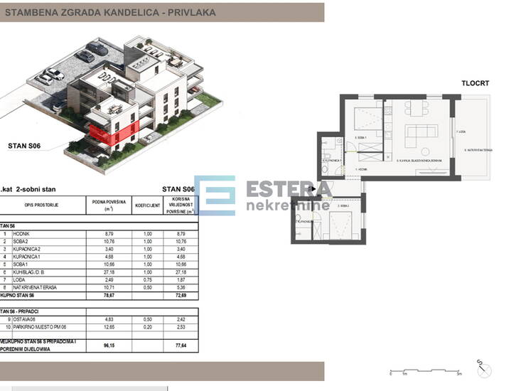Apartman S06 78 m2 PRODAJA Sabunike, Privlaka