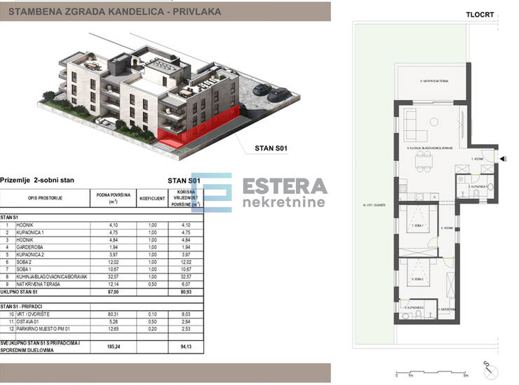Apartman S01 94 m2 PRODAJA Sabunike, Privlaka