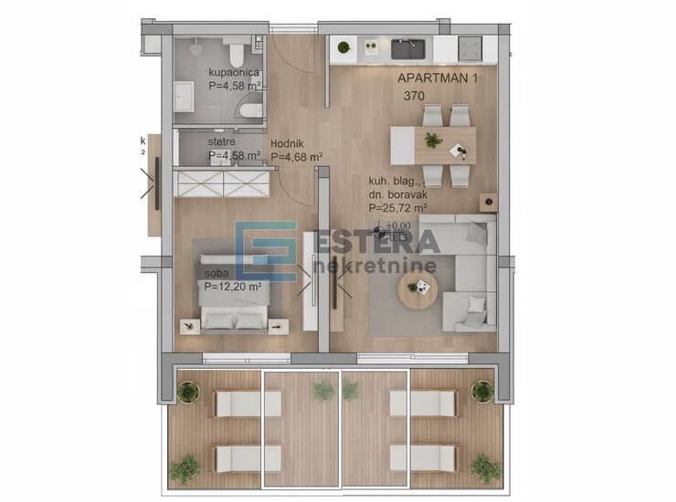 Apartman A3 68 m2 PRODAJA Turanj, 2s, 2. kat, 1 parking, krovna terasa, 250 m o — fotografija 2