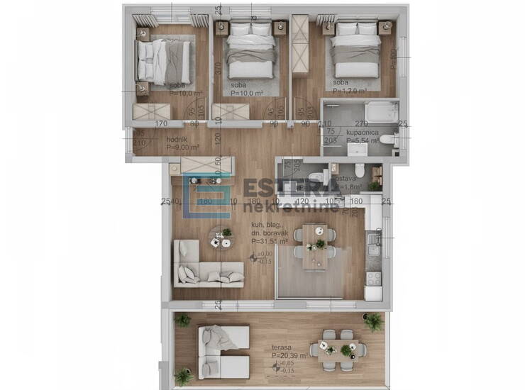 Apartman S4 90 m2 PRODAJA Turanj, 4s,1. kat, 2 parkinga, 250 m od mora — fotografija 2
